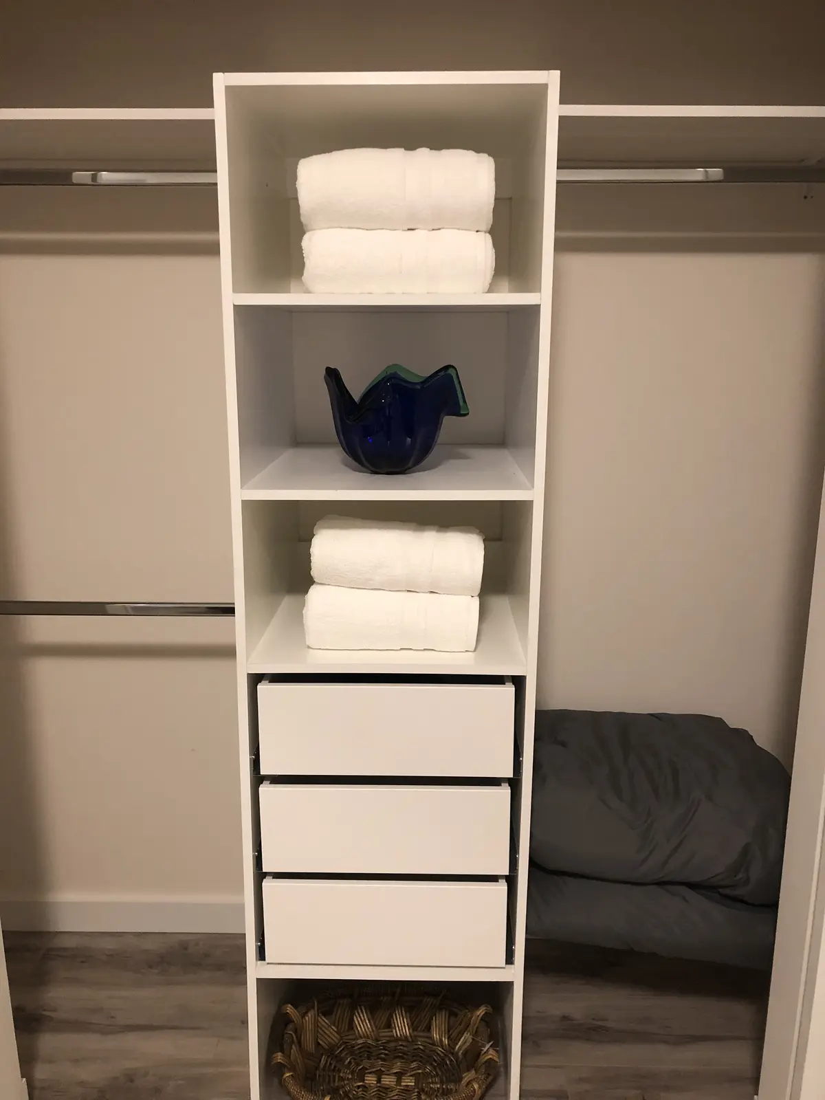 Aisha's Jewel organized walk-in closet with modern shelving and storage